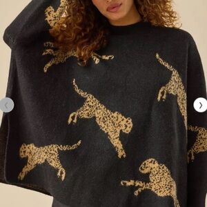Altar'd State Black Sweater with Gold Leopard Motif- Raven Leopard Sweater